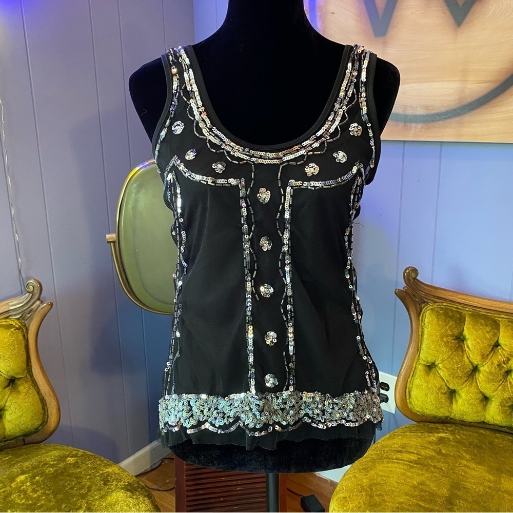 Vintage Y2K Candie’s Black Mesh Sequin Tank Top - Picture 2 of 8